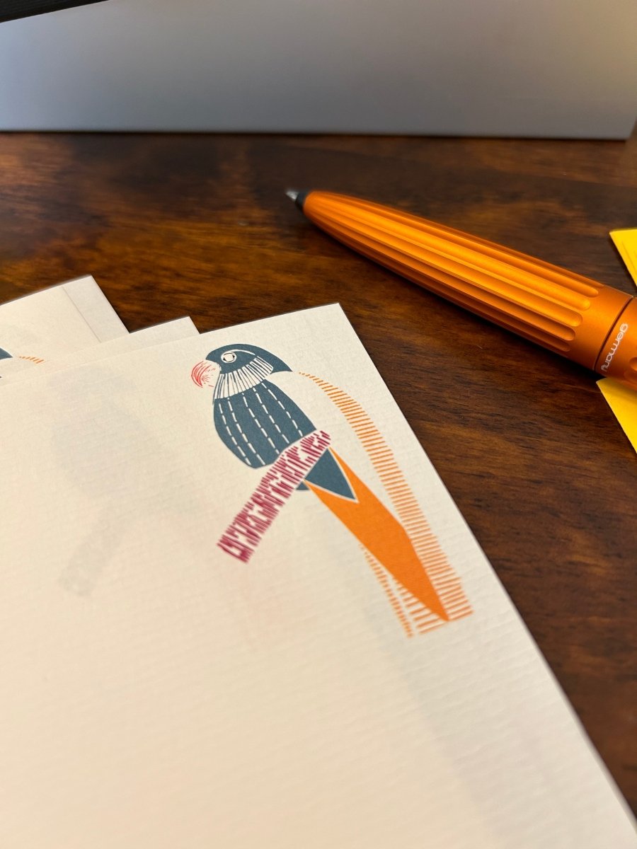Parrot Letter Paper - Laid A5 Writing Paper - Mustard and Gray Ltd