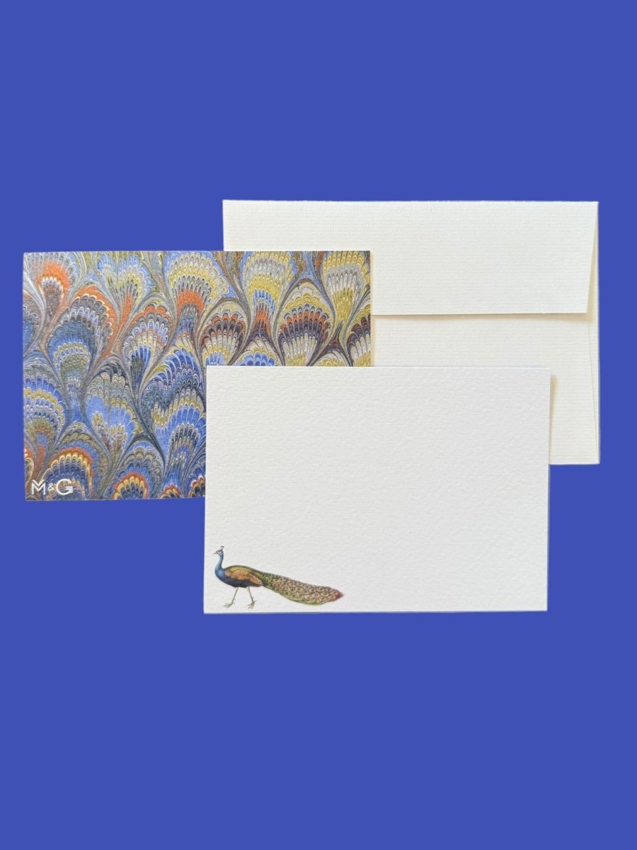 Peacock Marbled Notecard Set with Laid Envelopes