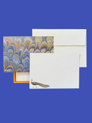 Peacock Marbled Notecard Set with Laid Envelopes