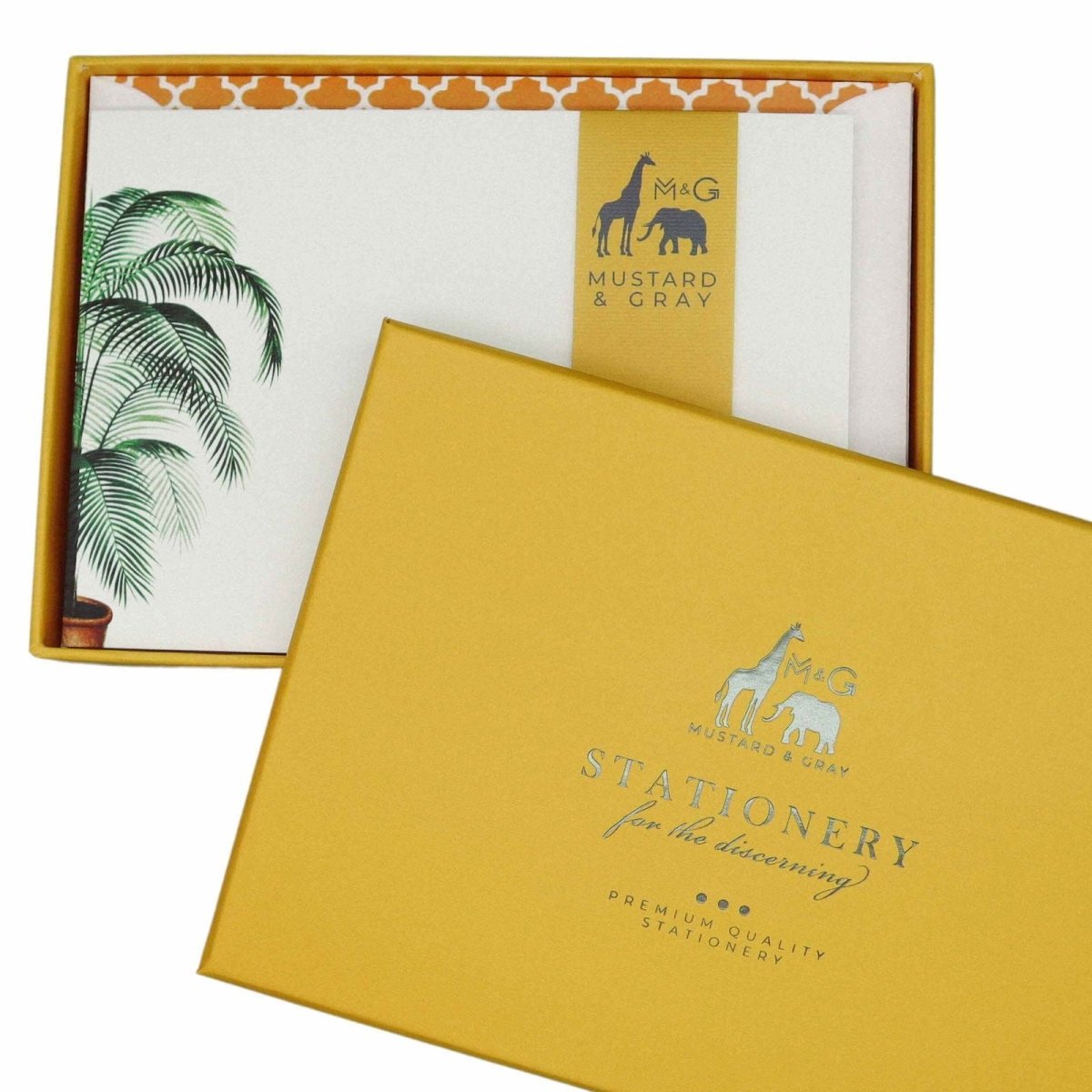 Potted Palm Notecard Set with Lined Envelopes - Mustard and Gray Ltd