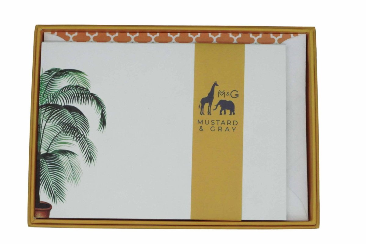 Potted Palm Notecard Set with Lined Envelopes - Mustard and Gray Ltd