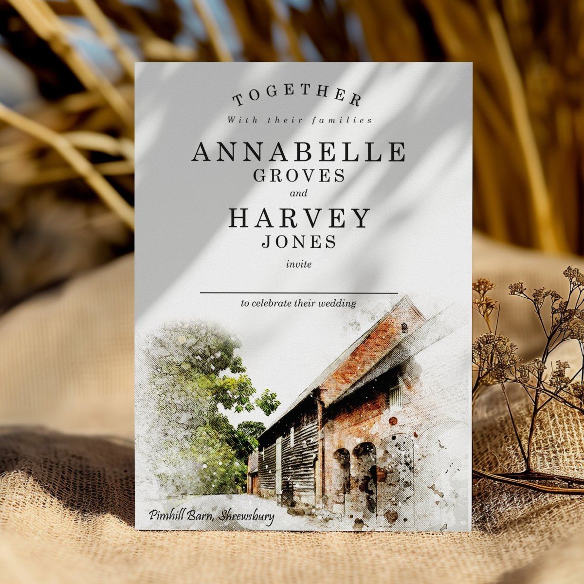 Rustic Sketch Flat Wedding Invitations