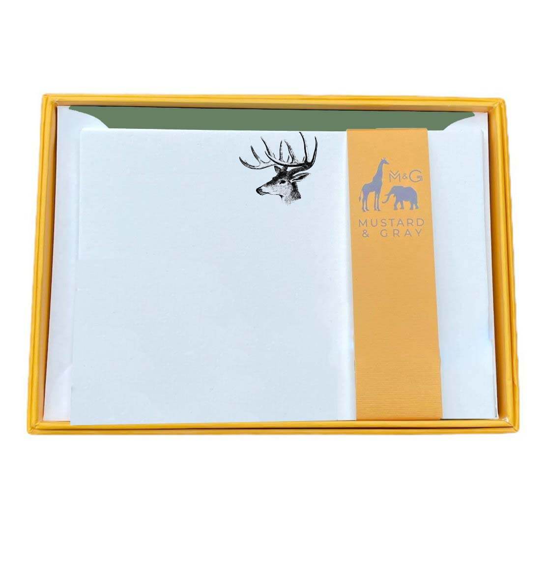 Stag Notecard Set with Lined Envelopes - Mustard and Gray Ltd