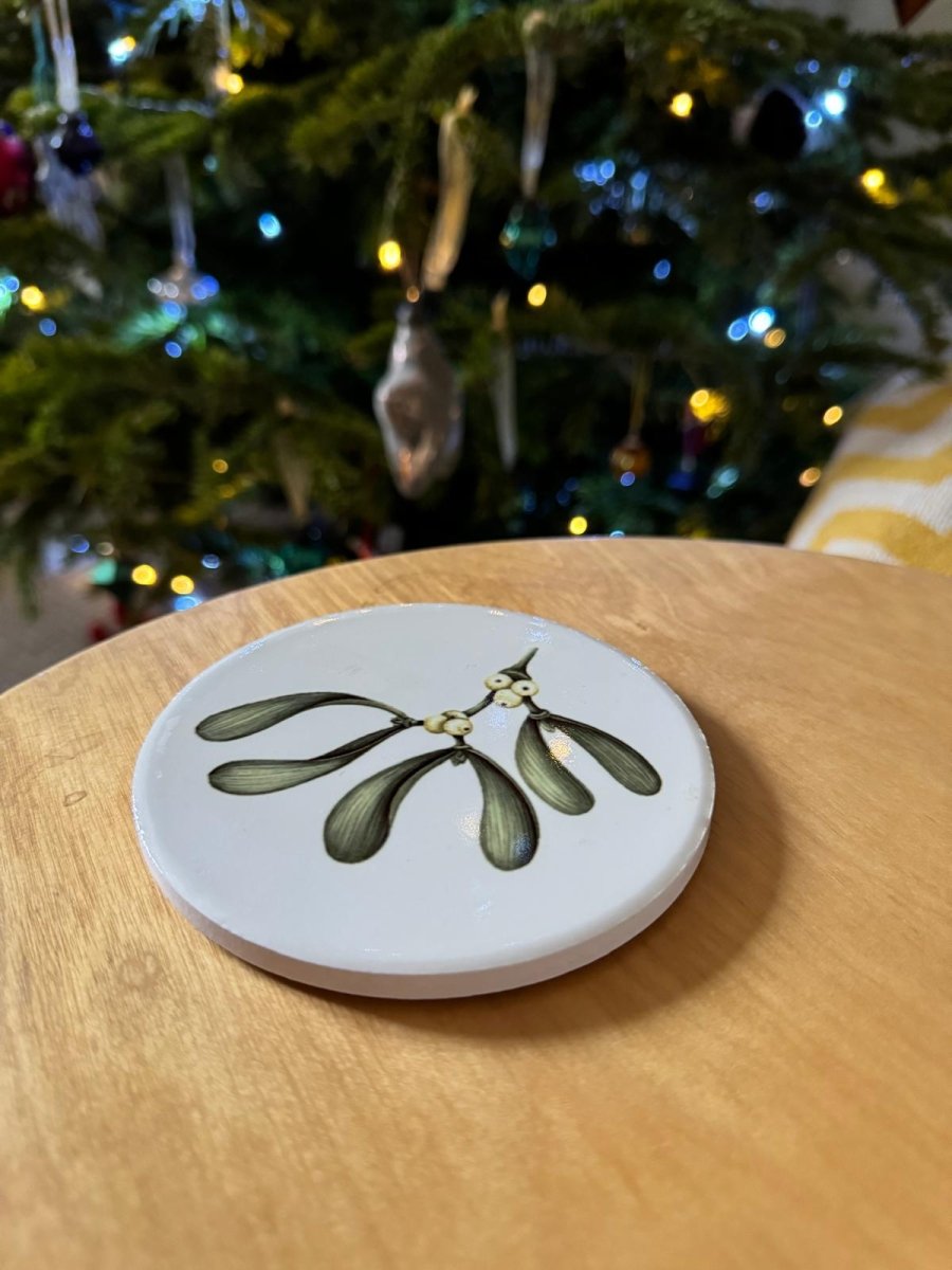 Tis the Season Holly & Mistletoe Ceramic Coasters
