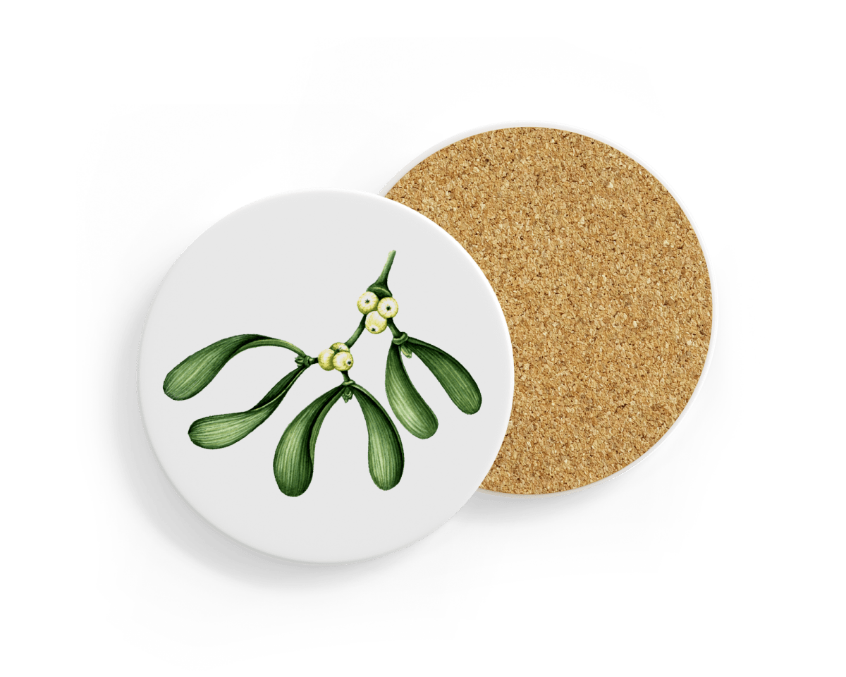 Tis the Season Holly & Mistletoe Ceramic Coasters
