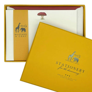 Toadstool Notecard Set with Lined Envelopes - Mustard and Gray Ltd