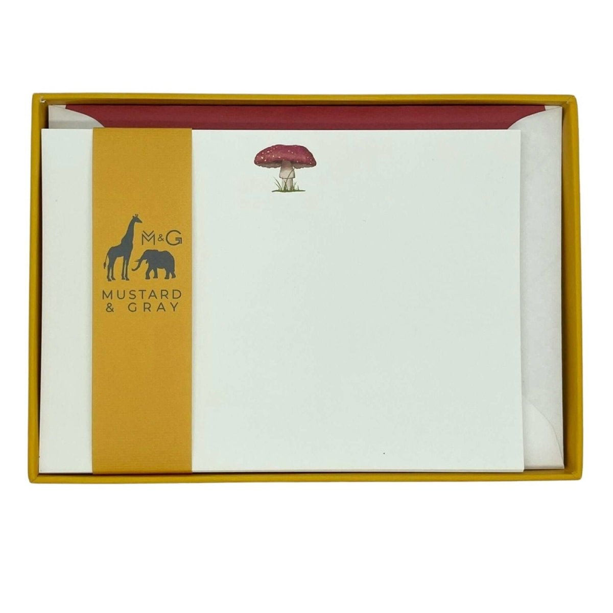 Toadstool Notecard Set with Lined Envelopes - Mustard and Gray Ltd