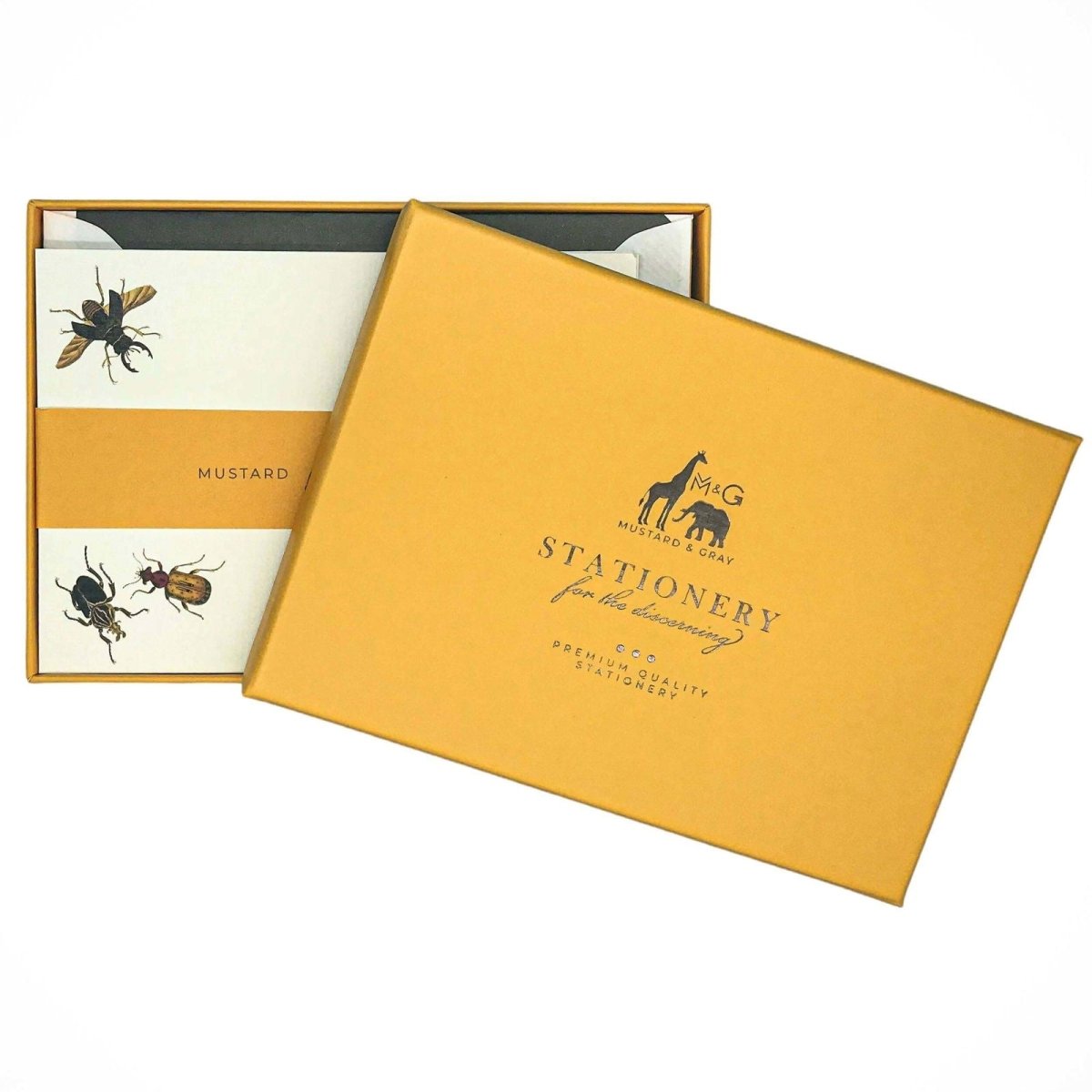 Vintage Bugs Notecard Set with Lined Envelopes - Mustard and Gray Ltd