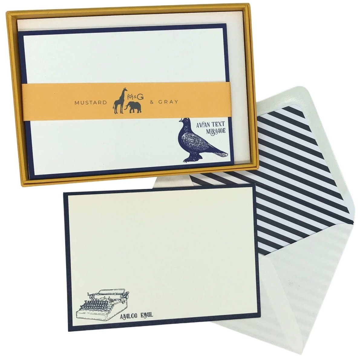 Vintage Messages Notecard Set with Lined Envelopes - Mustard and Gray Ltd