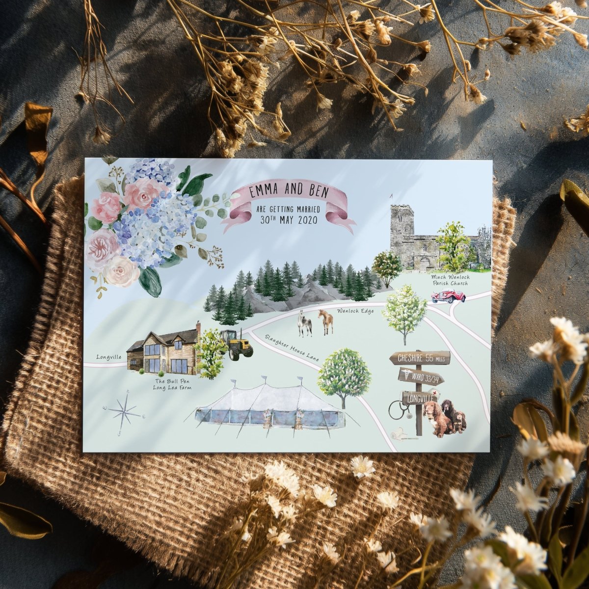 Wedding Map Invitation Folded Cards