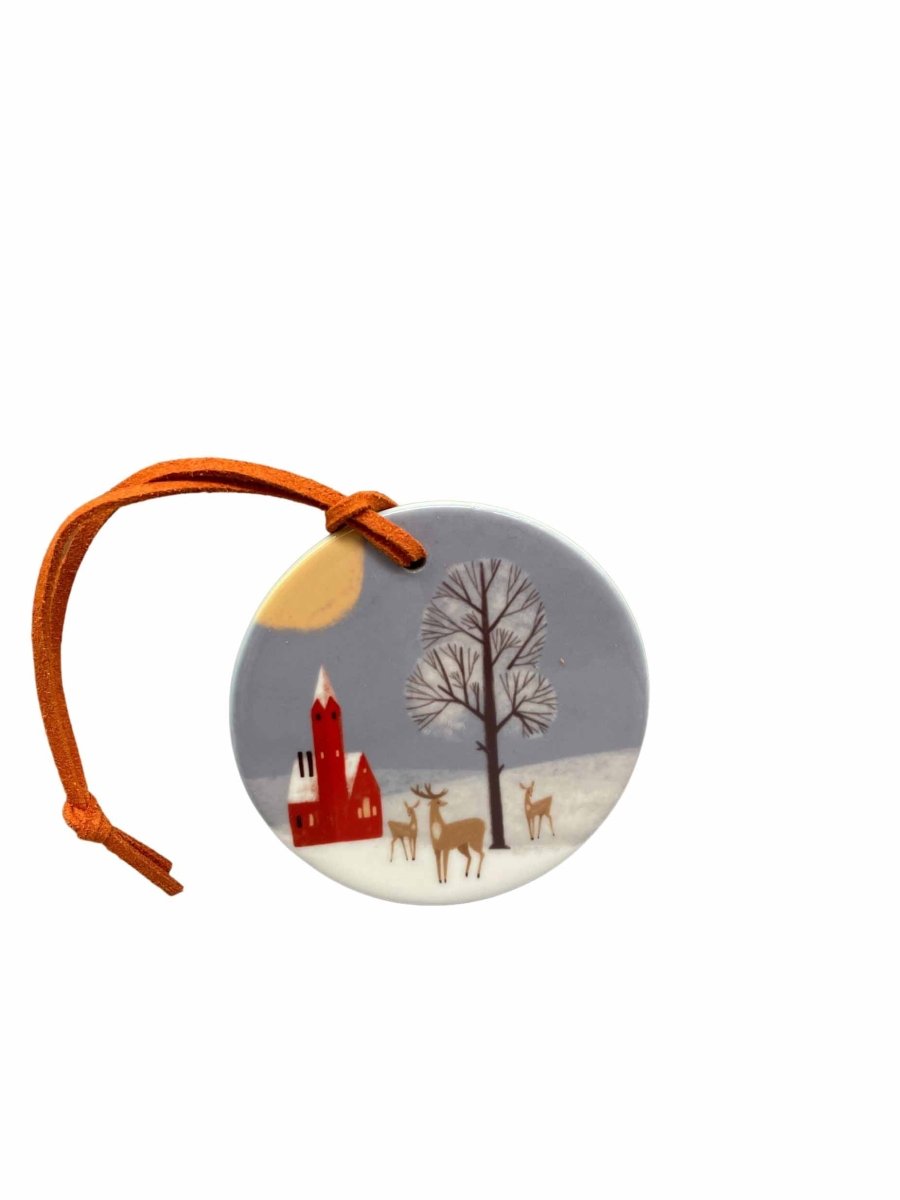 Winter Christmas Decoration Set | Set of Six Hand - Printed Tree Decorations