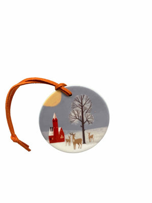 Winter Christmas Decoration Set | Set of Six Hand - Printed Tree Decorations