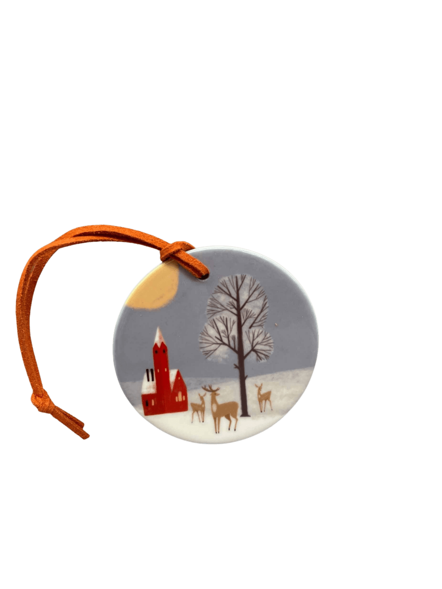 Winter Christmas Decoration Set | Set of Six Hand - Printed Tree Decorations