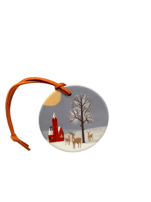 Winter Christmas Decoration Set | Set of Six Hand - Printed Tree Decorations