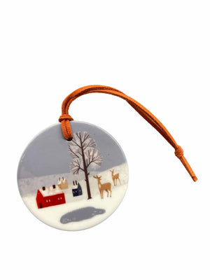 Winter Christmas Decoration Set | Set of Six Hand - Printed Tree Decorations
