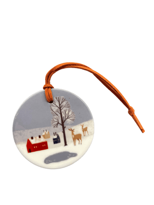 Winter Christmas Decoration Set | Set of Six Hand - Printed Tree Decorations