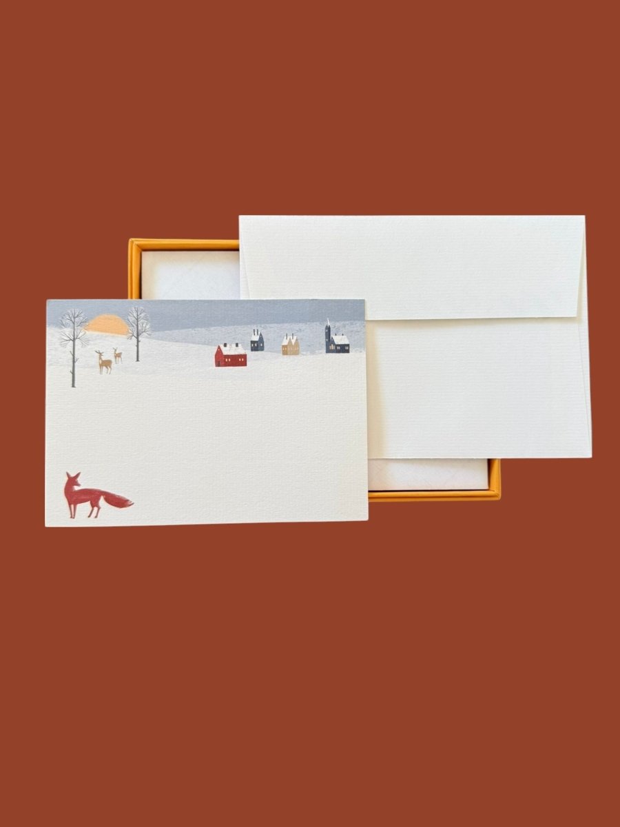 Winter Fox Notecard Set with Laid Envelopes