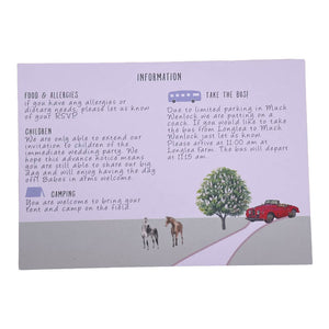 Wedding Map Information Cards with horses and red sports car 