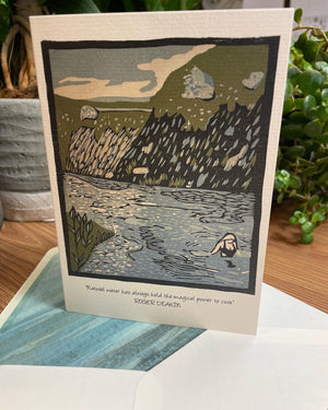 Wild Swimming Linocut Greetings Card