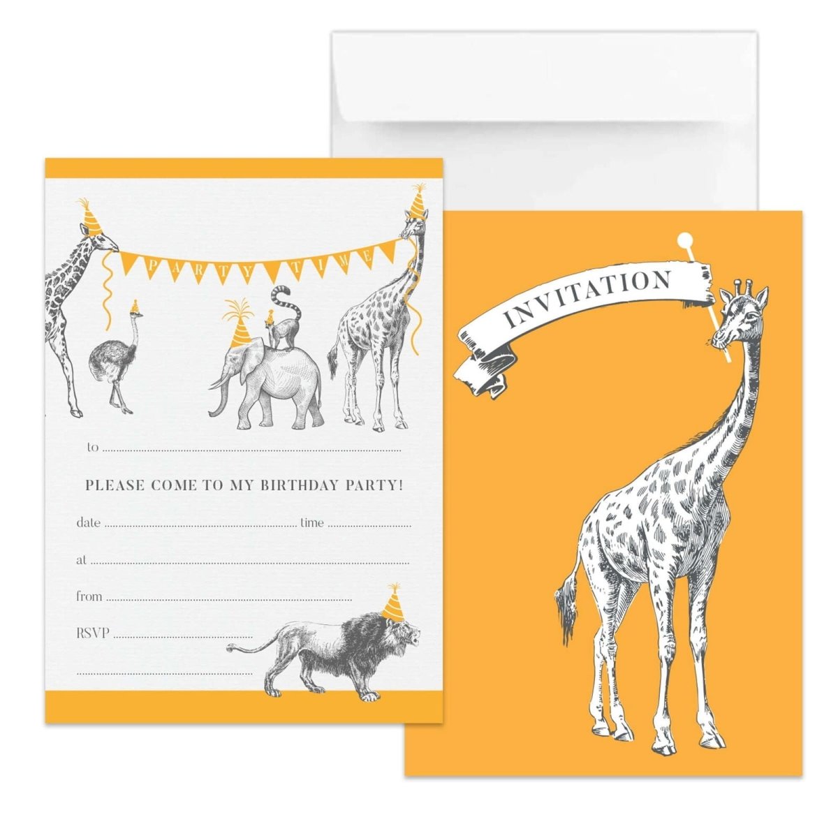Animal Parade Party Invitations - Mustard and Gray Ltd