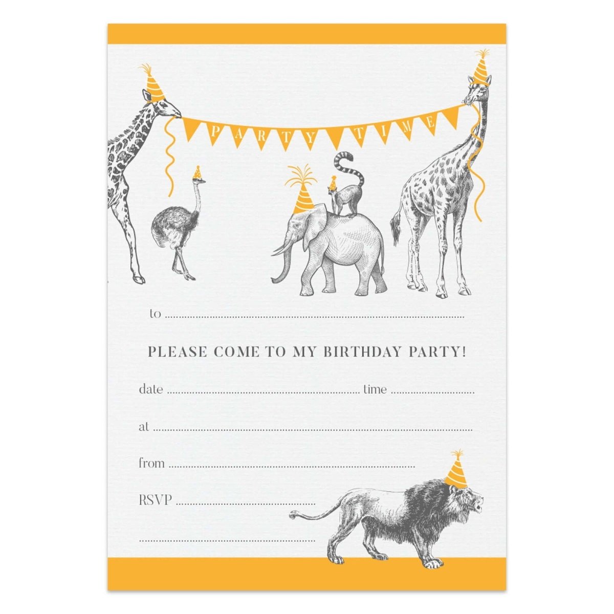 Animal Parade Party Invitations - Mustard and Gray Ltd