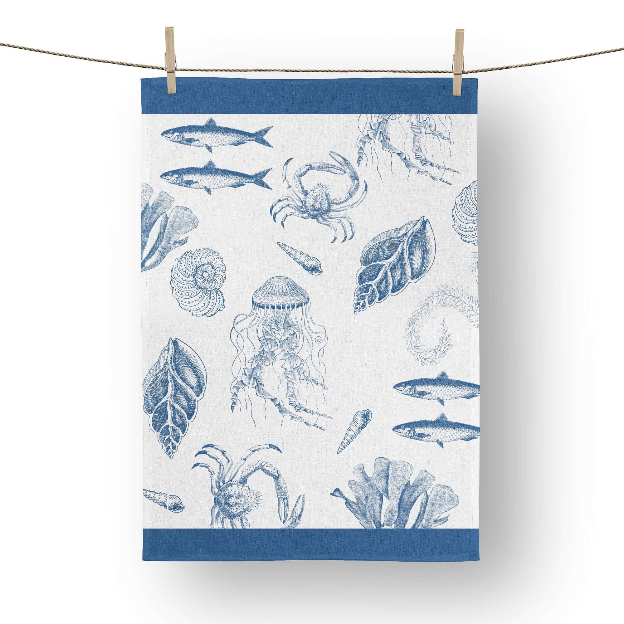 Antiquarian Sealife Tea Towel Tea Towels Mustard and Gray Ltd Shropshire UK