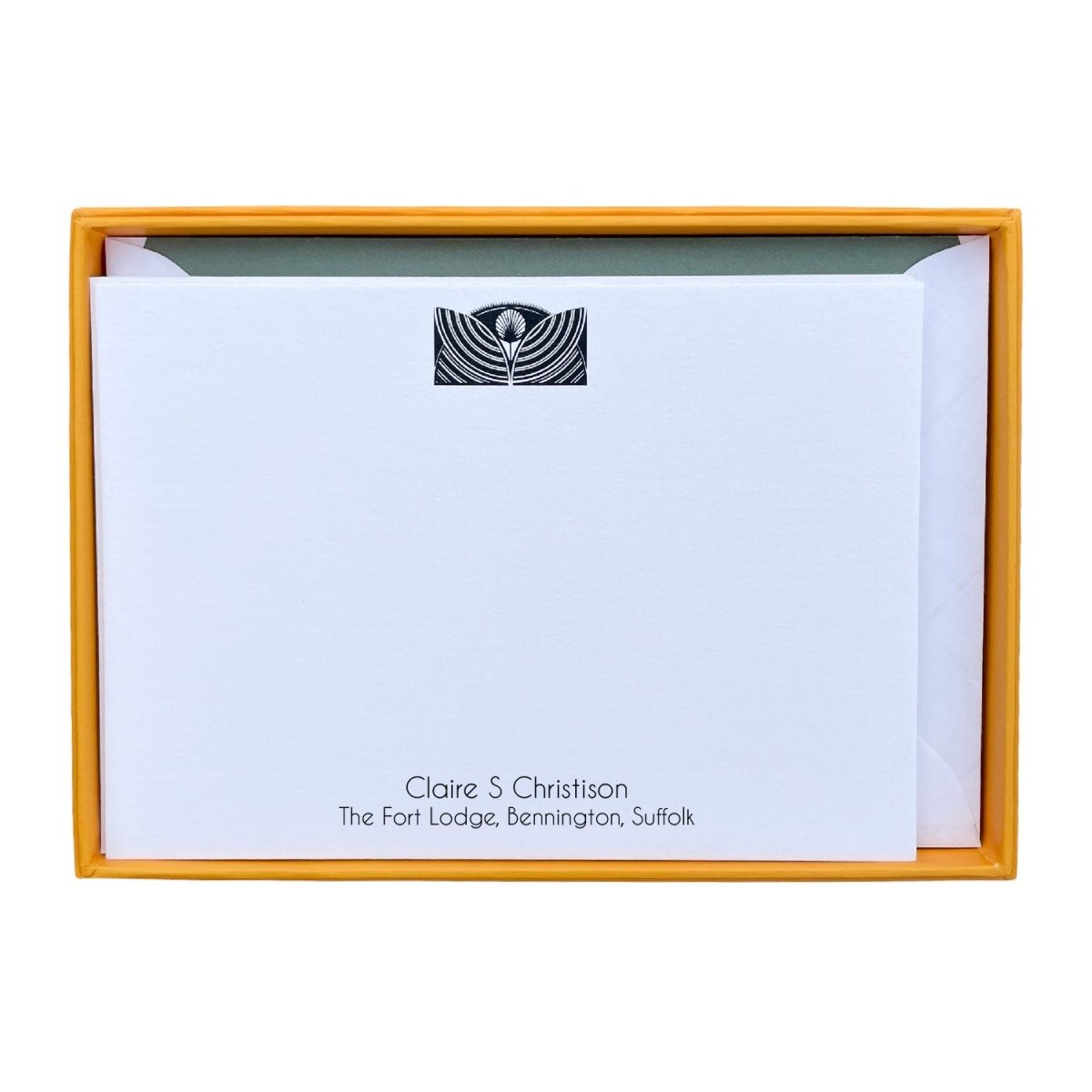 Art Deco Flower Personalised Notecards - Mustard and Gray Ltd