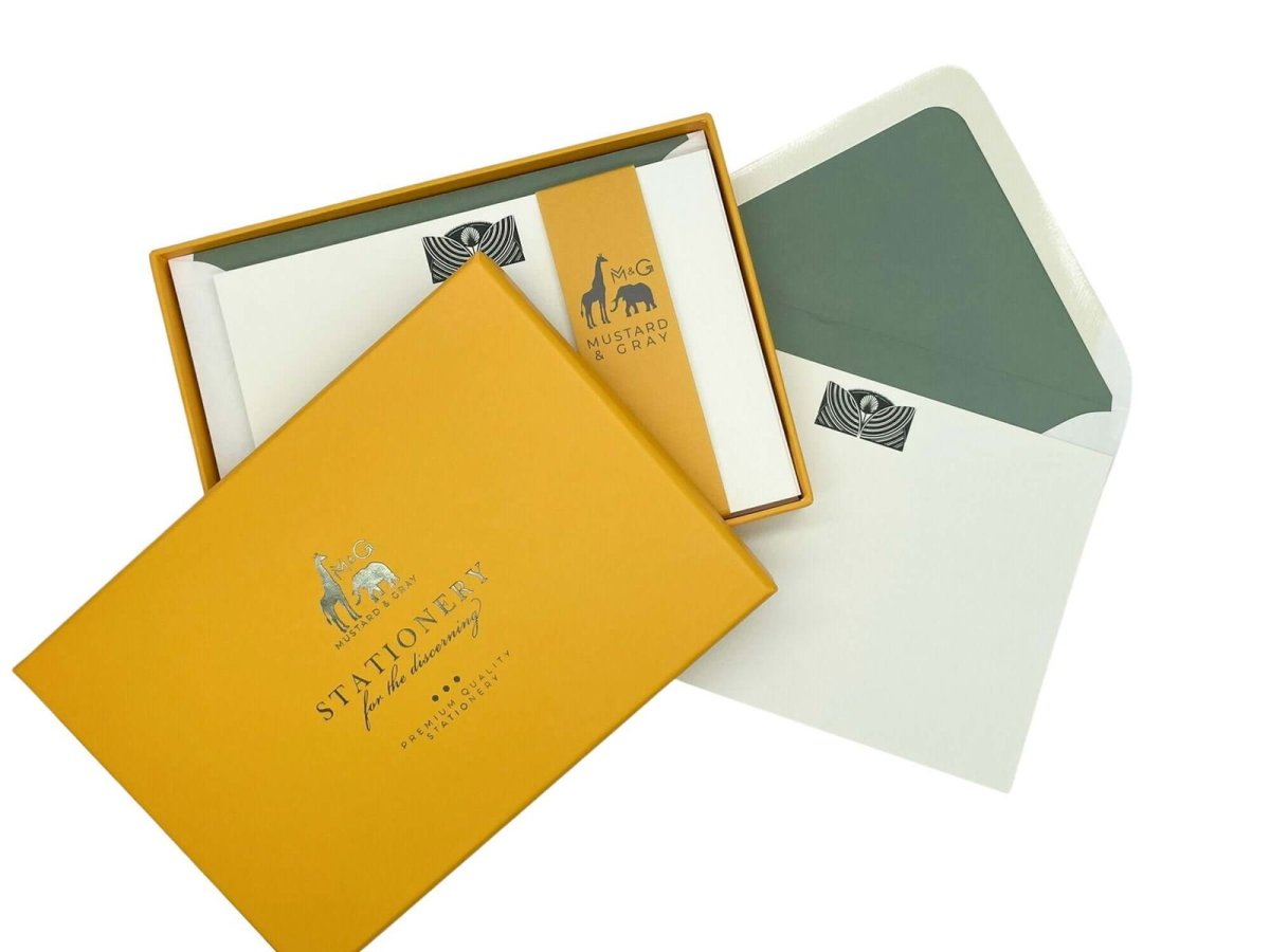 Art Deco Flower with Lined Envelopes - Mustard and Gray Ltd