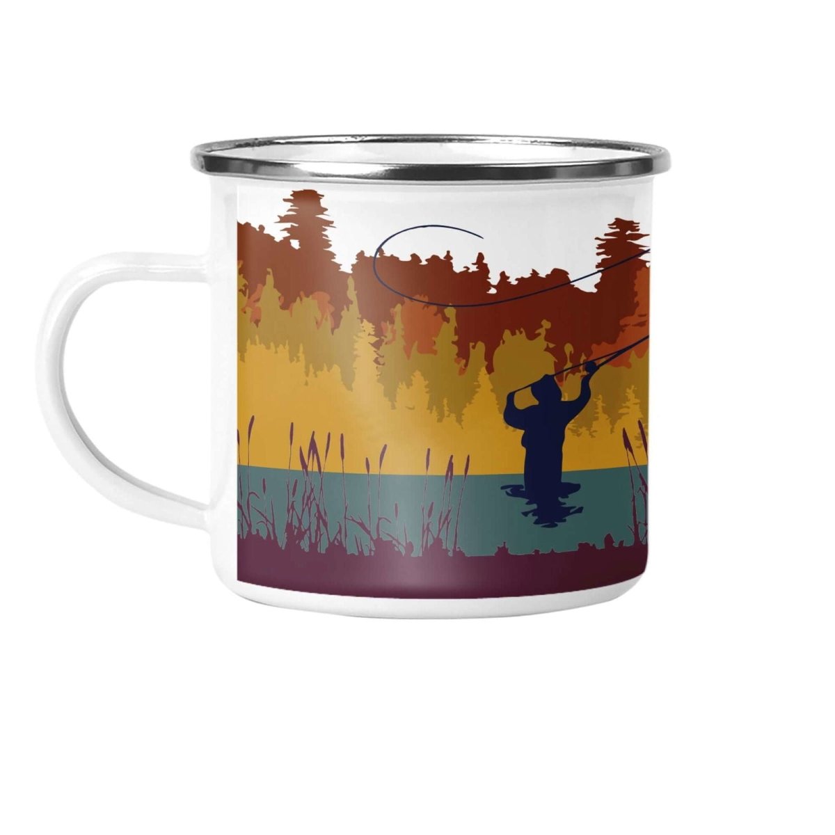 Autumn Fly Fishing Enamel Mug - Mustard and Gray Ltd