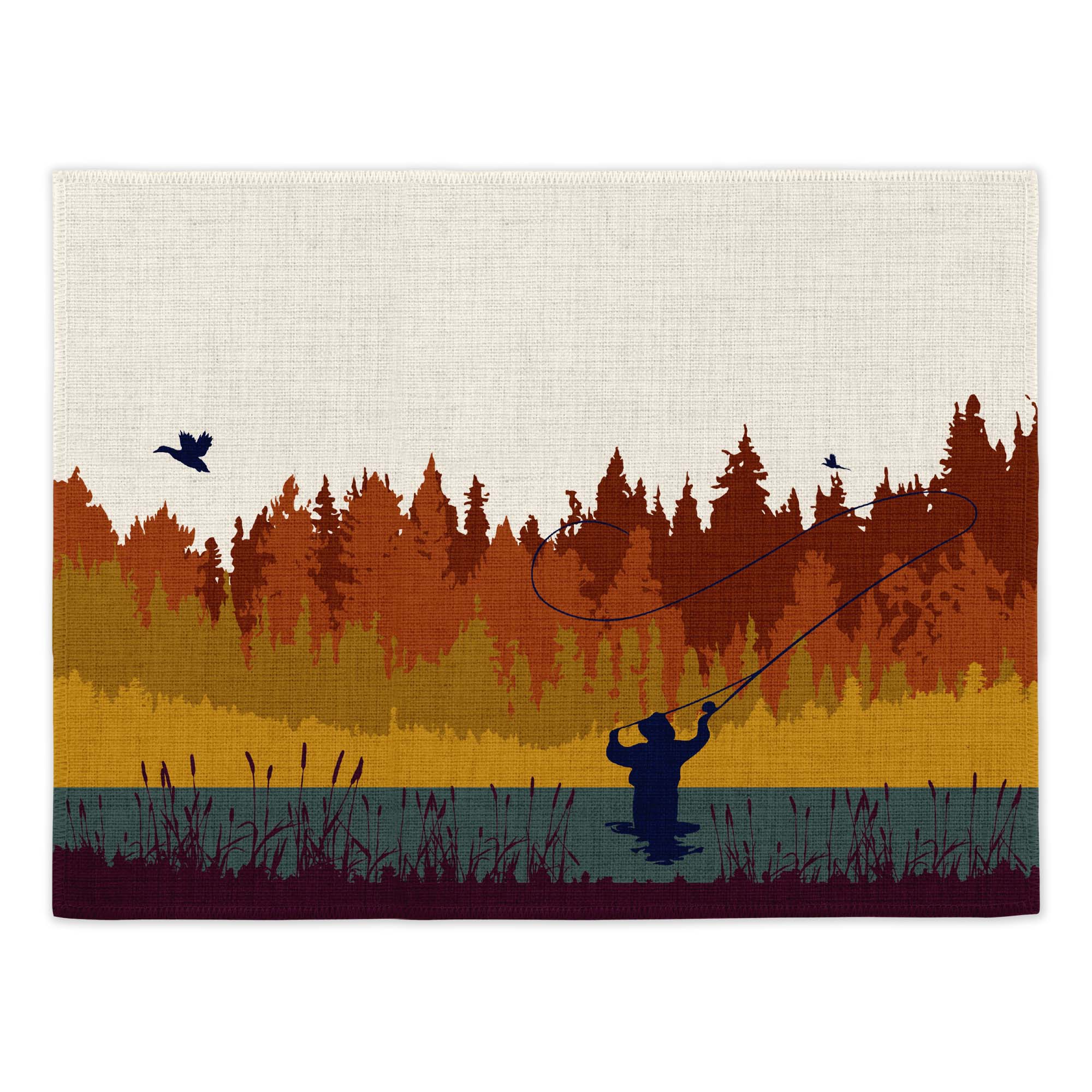 Autumn Fly Fishing Placemats (Set of Four) Placemats Mustard and Gray Ltd Shropshire UK