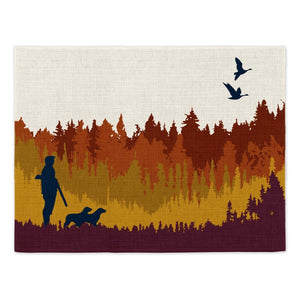 Autumn Shoot Fishing Placemats (Set of Four) - Mustard and Gray Ltd