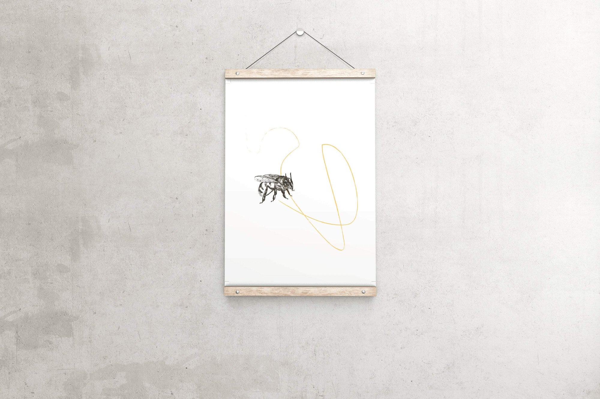 Bee Swirl Art Print | Beautifully Textured Gesso 300gsm Paper | Order in A5, A4 or A3 Poster Mustard and Gray Ltd Shropshire UK