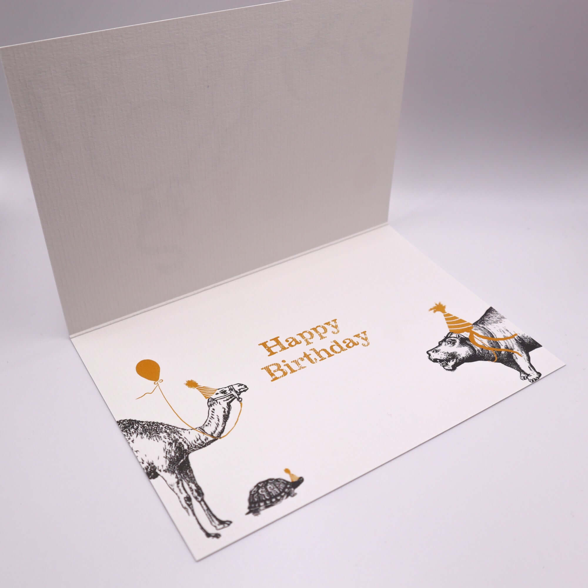 Birthday Parade "The Bear, the Elephant and the Penguin" Birthday Card Greetings Card Mustard and Gray Ltd Shropshire UK
