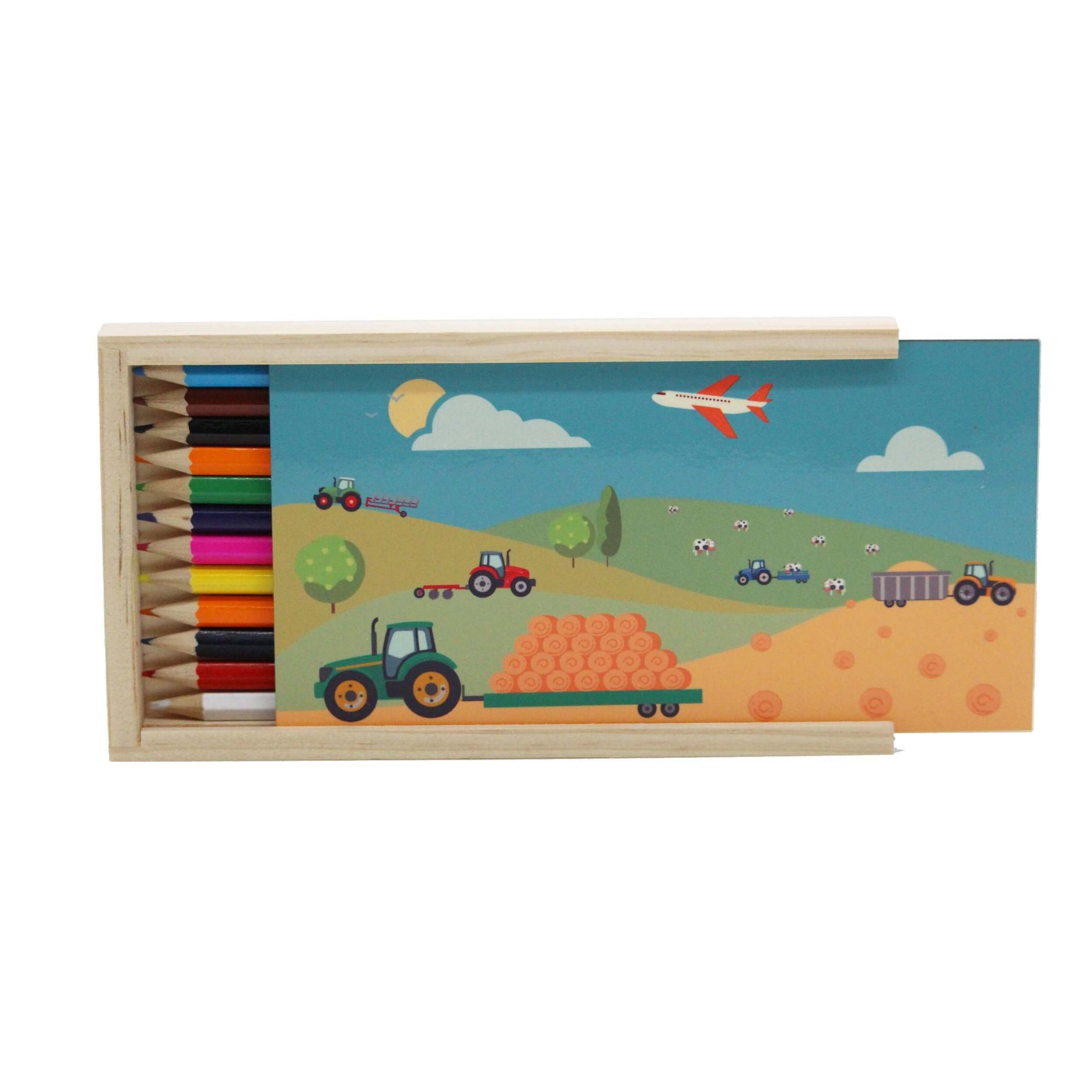 Bramble Hill Farm Pencil Box with Coloured Pencils  Mustard and Gray Ltd Shropshire UK
