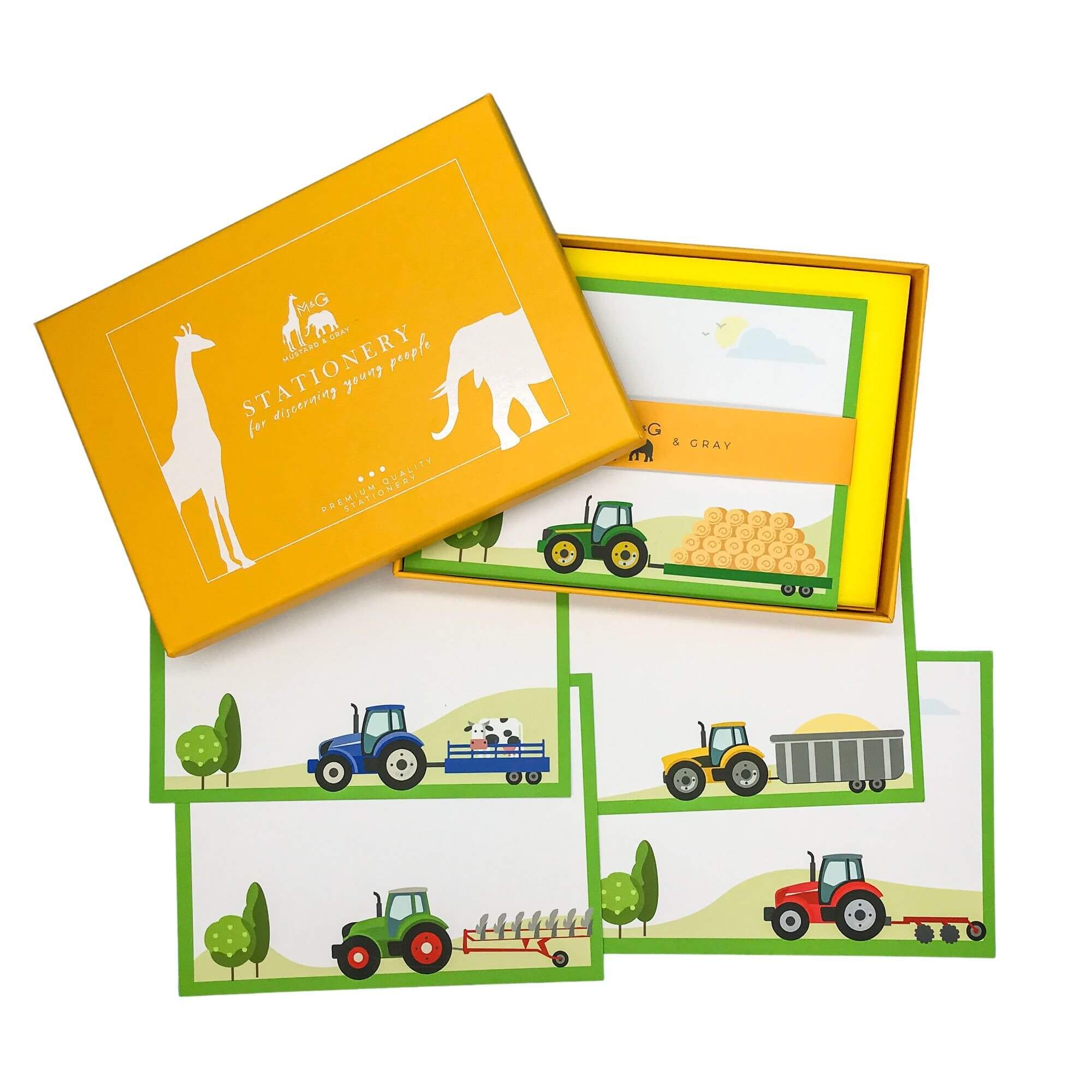 Bramble Hill Farm Tractors Notecard Set Children's Notecards Mustard and Gray Ltd Shropshire UK