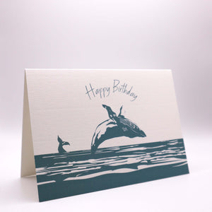 Breaching Whale Birthday Card Greetings Card Mustard and Gray Ltd Shropshire UK