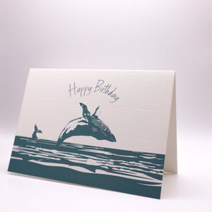 Breaching Whale Birthday Card Greetings Card Mustard and Gray Ltd Shropshire UK