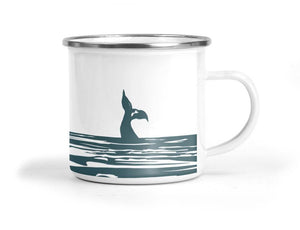 Breaching Whale Enamel Metal Tin Cup Enamel Mug Mustard and Gray Ltd Shropshire UK