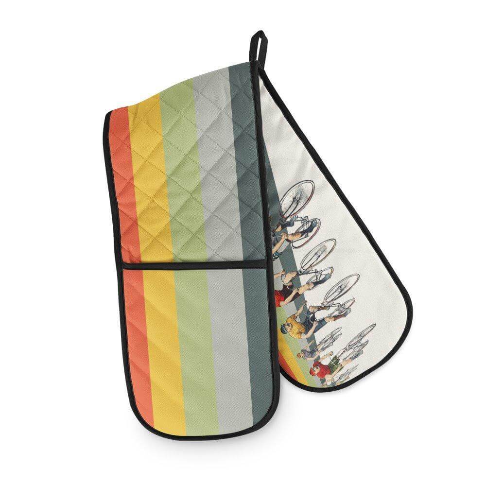 Cameron Vintage Cycling Double Oven Glove - Mustard and Gray Ltd