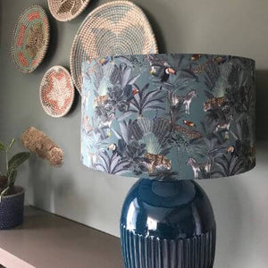 Darwin's Menagerie Pattern Green Lamp Shade - Mustard and Gray Ltd