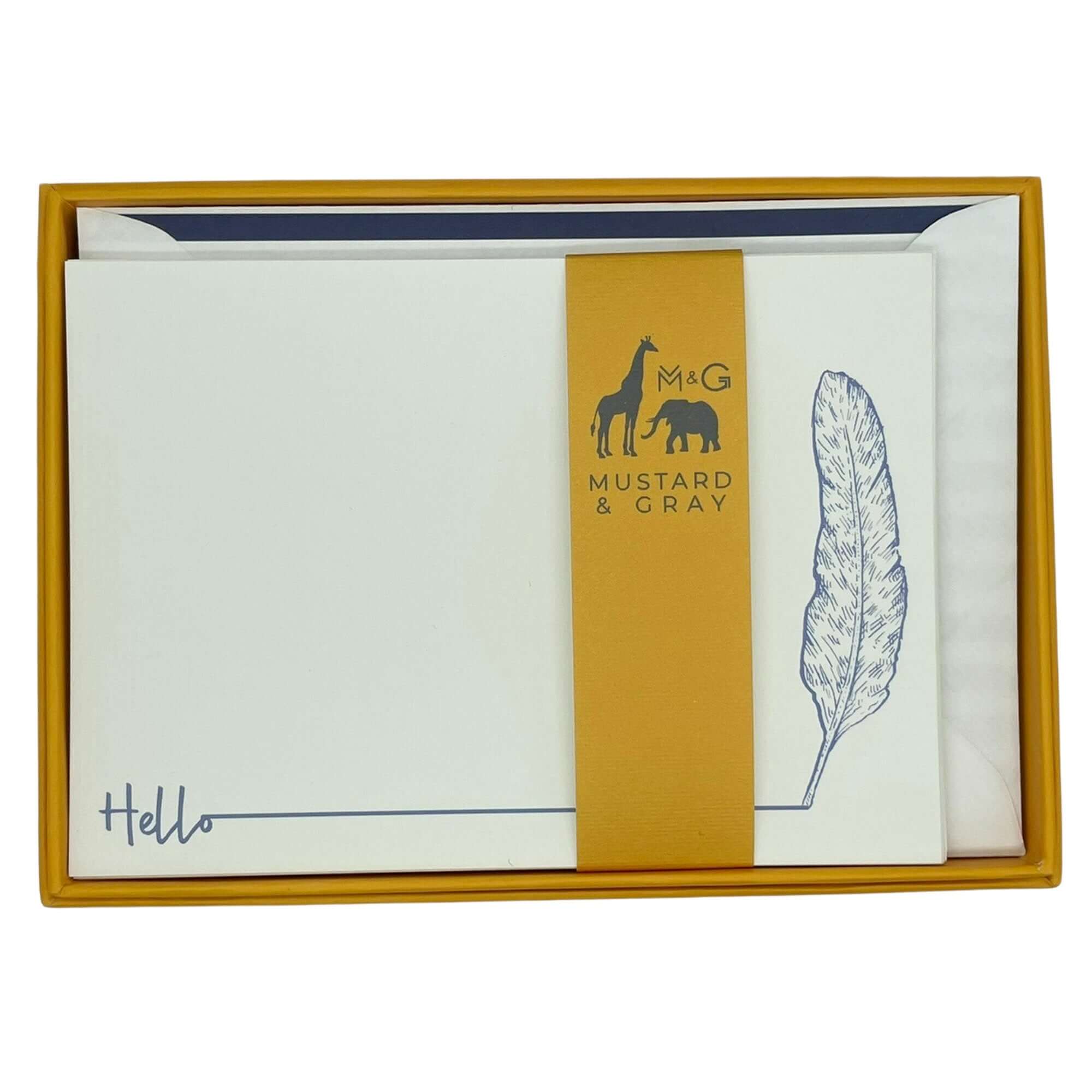 Hello Feather Notecard Set with Lined Envelopes