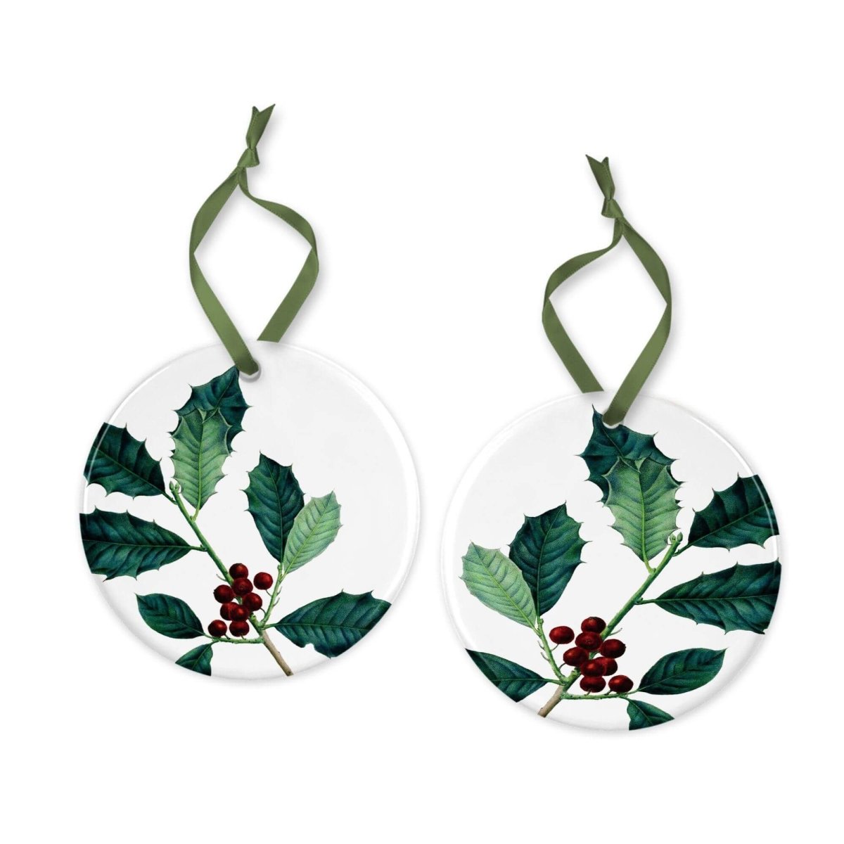 Holly Christmas Decoration | Hand - printed Tree Decoration - Mustard and Gray Ltd