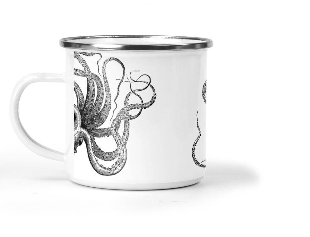 Kraken Can Can Enamel Metal Tin Cup Enamel Mug Mustard and Gray Ltd Shropshire UK