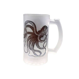 Black Kraken Squid Octopus Tenticles on a Frosted Glass Beer Stein from Mustard and Gray