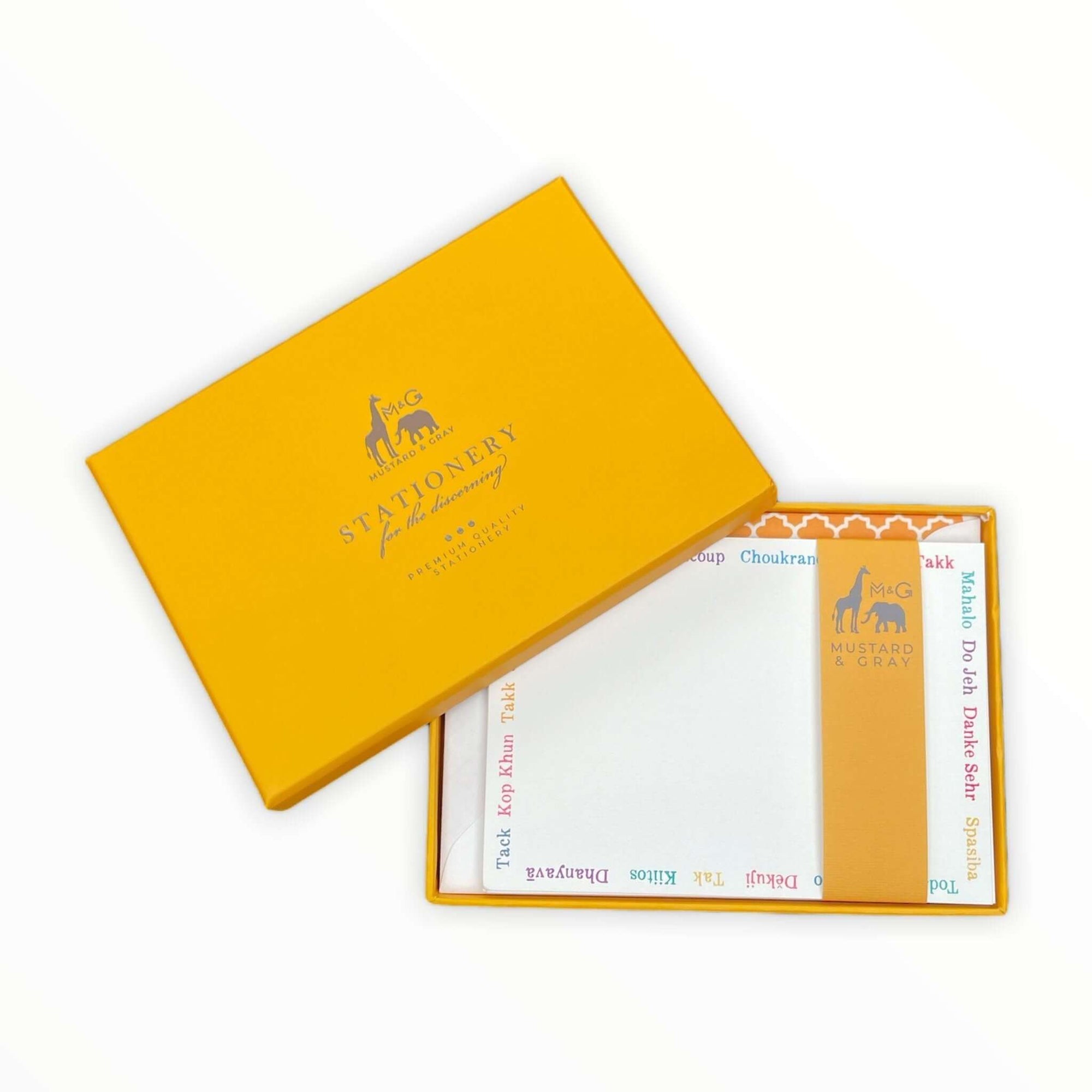 Languages Thank You Notecard Set with Lined Envelopes Children's Notecards Mustard and Gray Ltd Shropshire UK