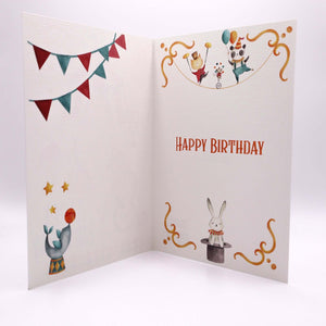 Le Cirque Magnifique Circus Birthday Card Greetings Card Mustard and Gray Ltd Shropshire UK