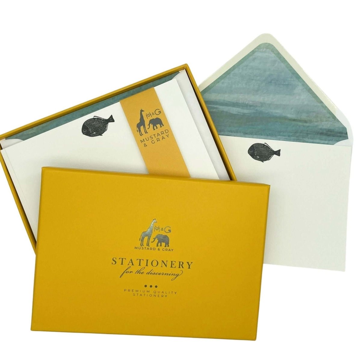 Lino Fish with Lined Envelopes - Mustard and Gray Ltd