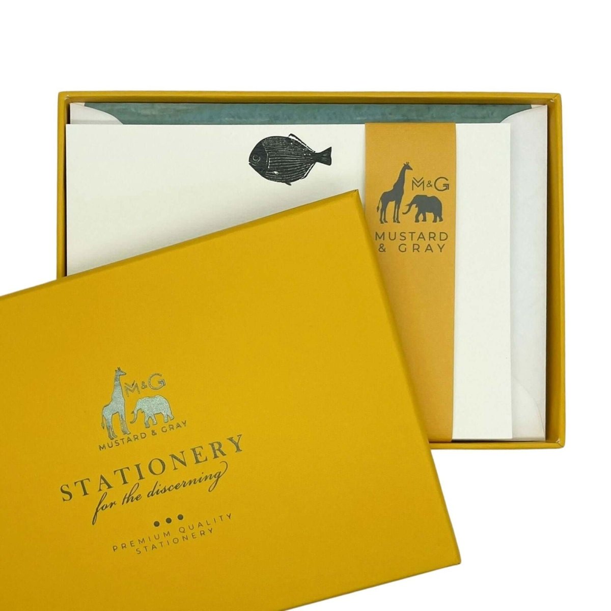 Lino Fish with Lined Envelopes - Mustard and Gray Ltd