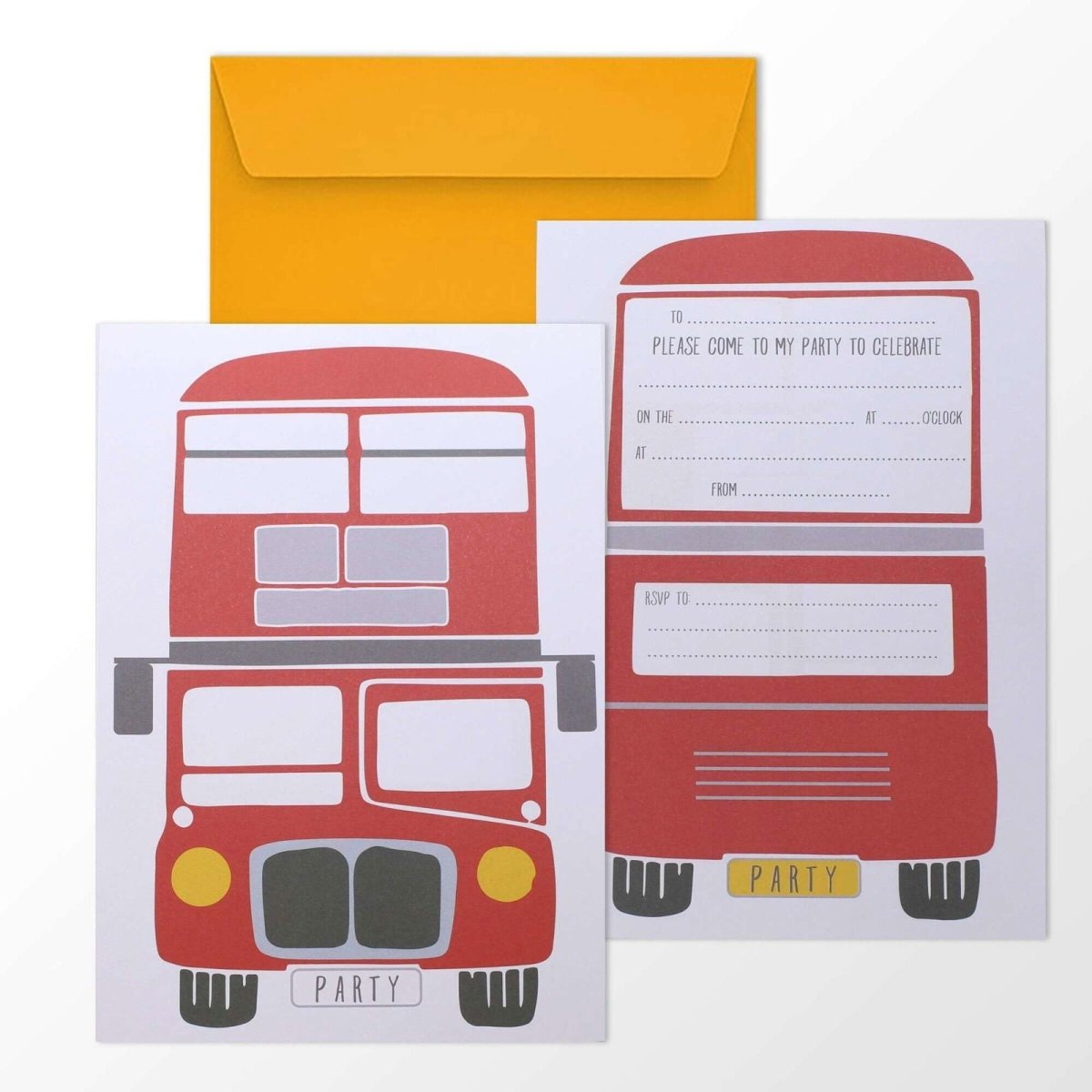 London Bus Party Invitations - Mustard and Gray Ltd