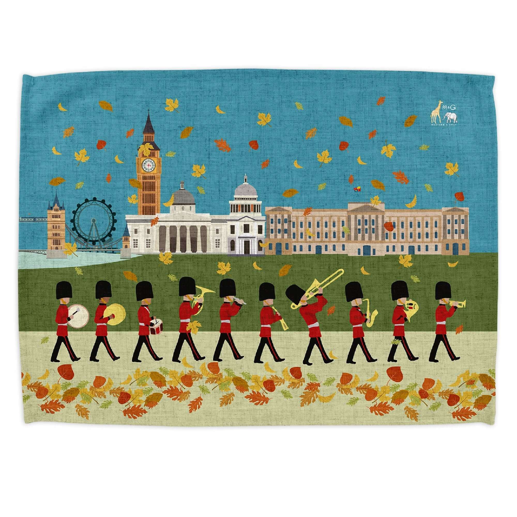 London Seasons Autumn Tea Towel Tea Towels Mustard and Gray Ltd Shropshire UK